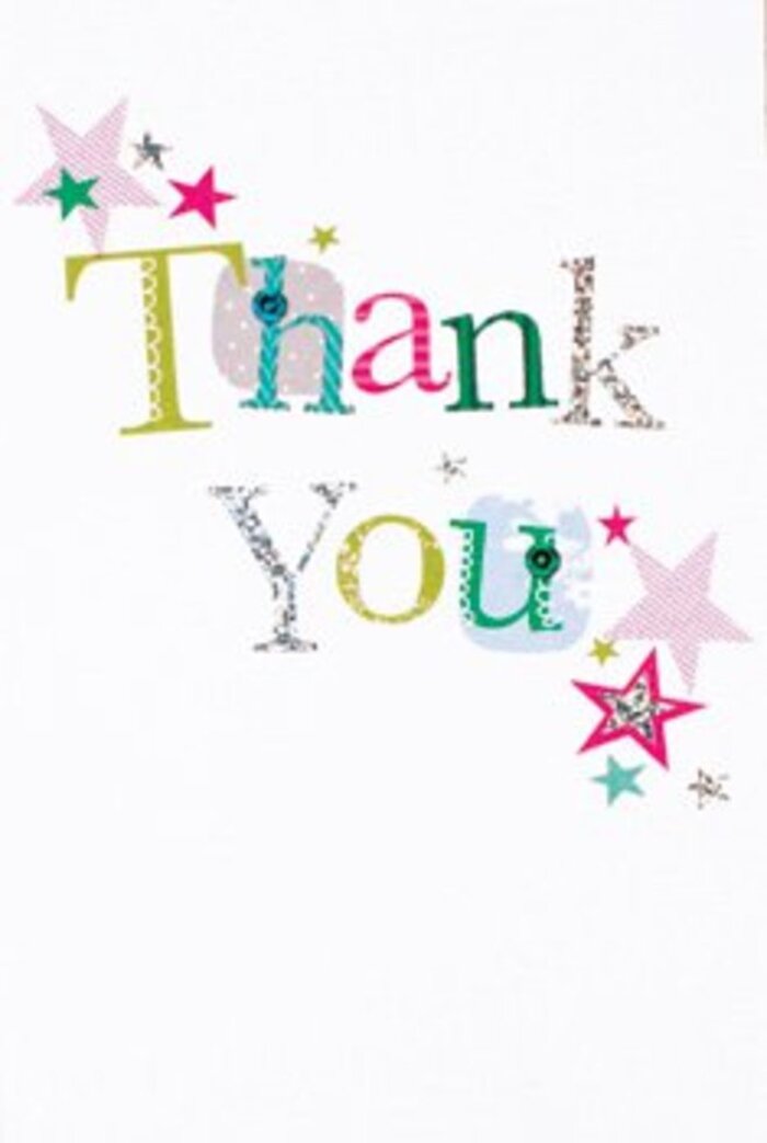 There is a quiet exuberance to the thank you card's arrangement-each letter of the message flowering with its own unique character. Some curve and play with whimsical spots and joyful loops, others stand tall, painted in hues that recall the fresh palettes found in Norbury's traditional market stalls-lime green, raspberry pink, tranquil blue. Lively starbursts, some sparkling in pink stripes, others in deep turquoise or shimmering silver, gather gently near the phrase, lending an extra sense of cheer as if bestowing blessings from Norbury's close-knit community. The space of the card is open and bright, its composition modern yet timeless, evoking the sort of sophisticated arrangements Norbury florists craft for a range of meaningful occasions. Each element is balanced-never too formal, never too casual, exuding a warmth that feels universally inviting. It's the kind of card you'd tuck into a beautiful local bouquet, both offering a gesture of gratitude as buoyant and unforgettable as the honest kindness that flourishes along Norbury's bustling streets.