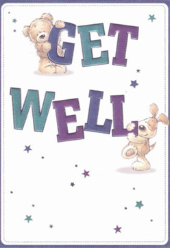 Warmth and cheerful encouragement define this delightful get well card, perfectly suited to the nurturing atmosphere of Norbury's local community. The illustration centers on a soft teddy bear and a happy puppy-both crafted with expressive faces and friendly curves reminiscent of shared moments at Norbury Recreation Ground. The bear clings affectionately to the word 'GET', confident and joyful, while the puppy enthusiastically nestles close to 'WELL', their unity exuding gentle optimism. Bold text, painted in deep purples and teal-blues, creates a dynamic backdrop, as playful stars glimmer all about, as if casting hope and healing wishes for someone in need. The crisp, inviting white space lifts the design, translating the cleanliness so vital for recovery. Every detail radiates thoughtful intention-akin to arranging a get well bouquet for a neighbour along London Road-showing the same level of heartfelt care you'd expect from Florist Norbury. This card brings with it a sense of togetherness and comfort, ideal for sending positive energy to friends and family in Norbury.